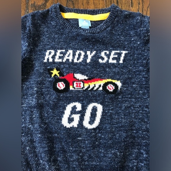 babyGap Boys 2/2T Heathered Navy Blue Knit Crewneck Sweater w/Racing Car - VGUC! - Picture 5 of 7